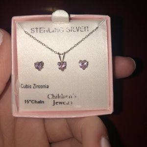 pink heart necklace & earring duo